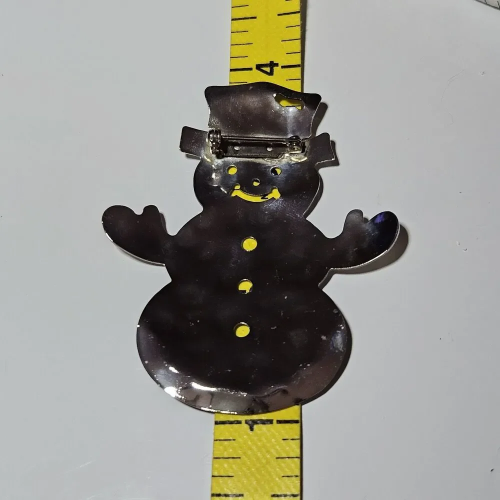 Vintage Silver Tone Shiny Frosty Snowman Brooch